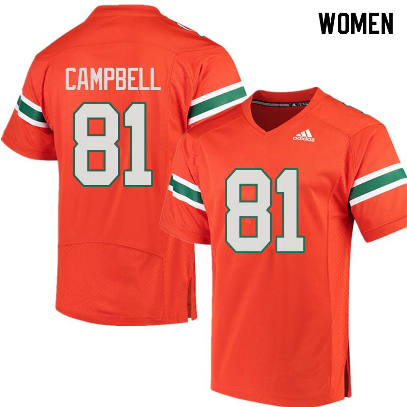 Women Miami Hurricanes #81 Calais Campbell College Football Jerseys Sale-Orange